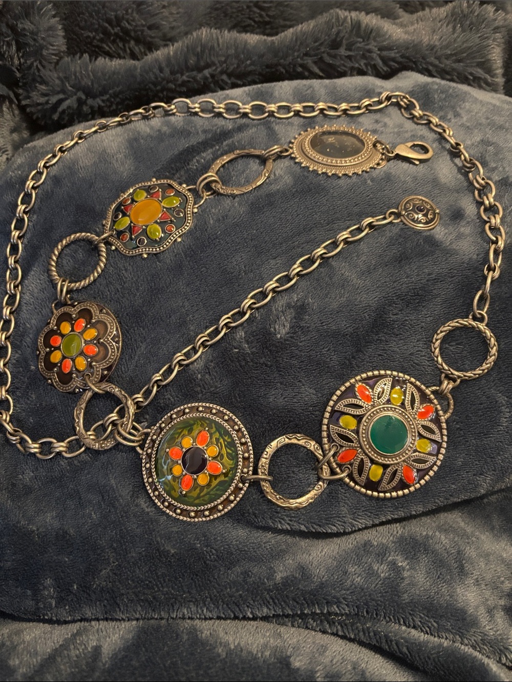 Chico's Multicolor Enamel Medallion Belt - Green, Orange, Yellow, Red